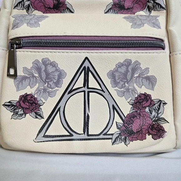 Loungefly Harry Potter Floral Deathly Hollows Mini Backpack, Cream Purple - Picture 16 of 16